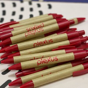 Pluma ecofriendly tinta azul mecanismo pulsador personalizable